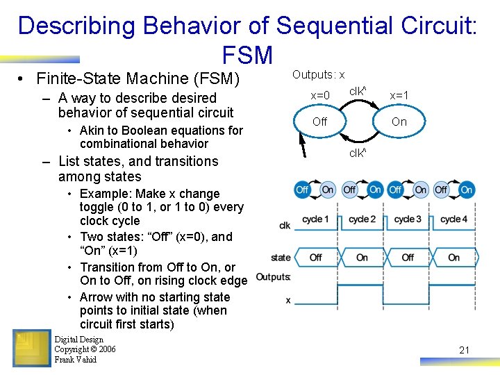 Describing Behavior of Sequential Circuit: FSM • Finite-State Machine (FSM) – A way to