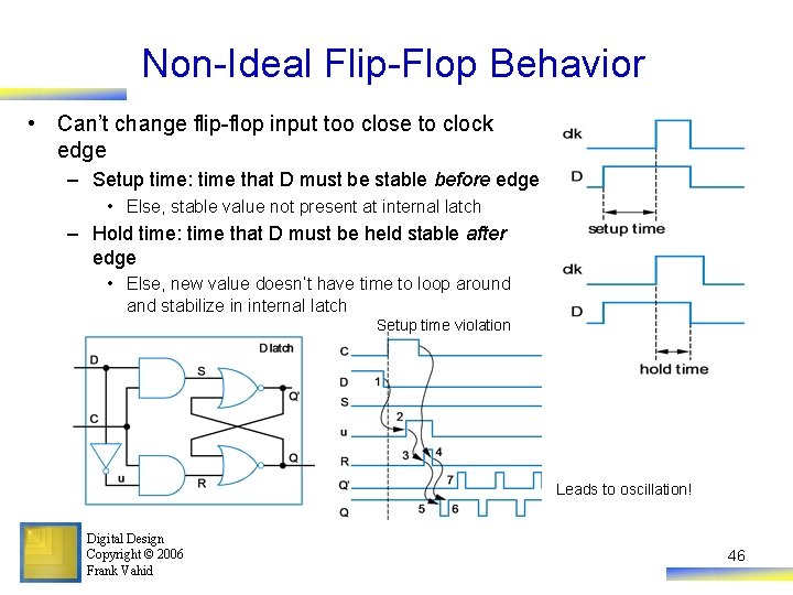 Non-Ideal Flip-Flop Behavior • Can’t change flip-flop input too close to clock edge –