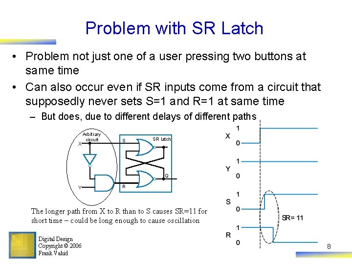 Problem with SR Latch • Problem not just one of a user pressing two