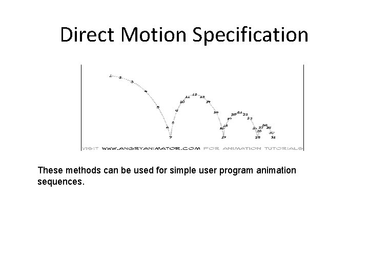 Direct Motion Specification These methods can be used for simple user program animation sequences.