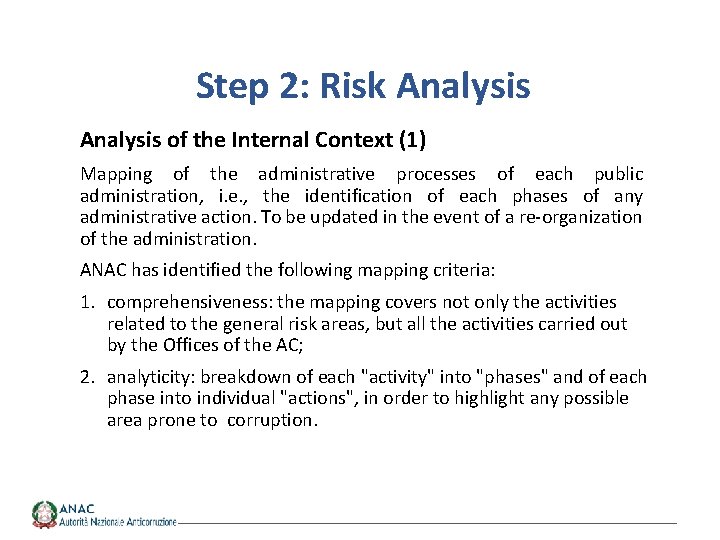 Step 2: Risk Analysis of the Internal Context (1) Mapping of the administrative processes