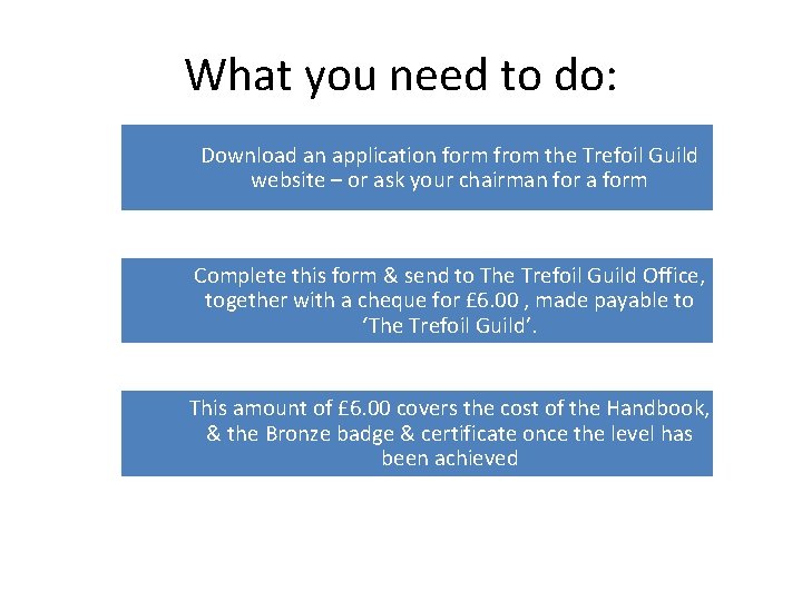 What you need to do: Download an application form from the Trefoil Guild website