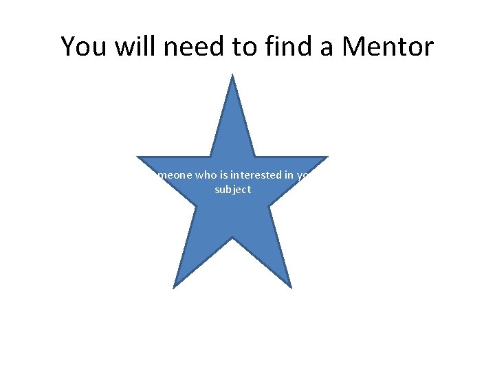 You will need to find a Mentor Someone who is interested in your subject