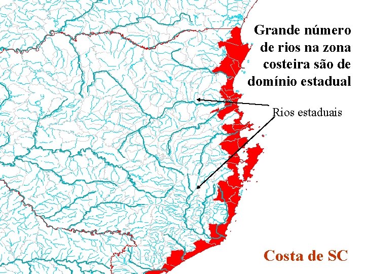 Grande número de rios na zona costeira são de domínio estadual Rios estaduais Costa