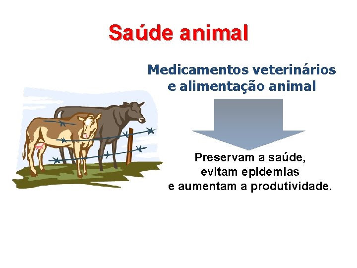 Saúde animal Medicamentos veterinários e alimentação animal Preservam a saúde, evitam epidemias e aumentam