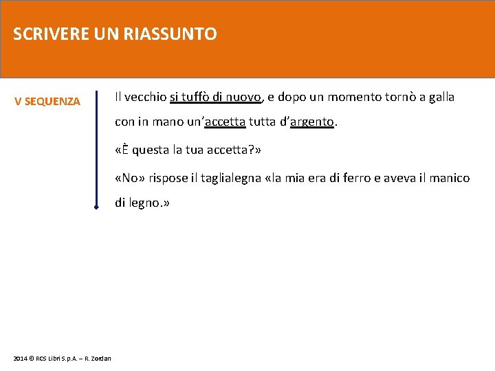 SCRIVERE UN RIASSUNTO V SEQUENZA Il vecchio si tuffò di nuovo, e dopo un