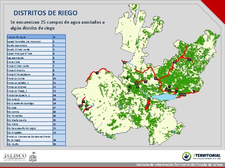 DISTRITOS DE RIEGO Se encuentran 25 cuerpos de agua asociados a algún distrito de DISTRITOS DE RIEGO Se encuentran 25 cuerpos de agua asociados a algún distrito de