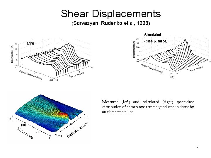Shear Displacements (Sarvazyan, Rudenko et al, 1998) Simulated MRI Ultrasound (dissip. force) Measured (left)