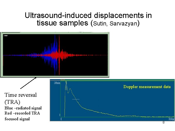 Ultrasound-induced displacements in tissue samples (Sutin, Sarvazyan) Doppler measurement data Time reversal (TRA) Blue