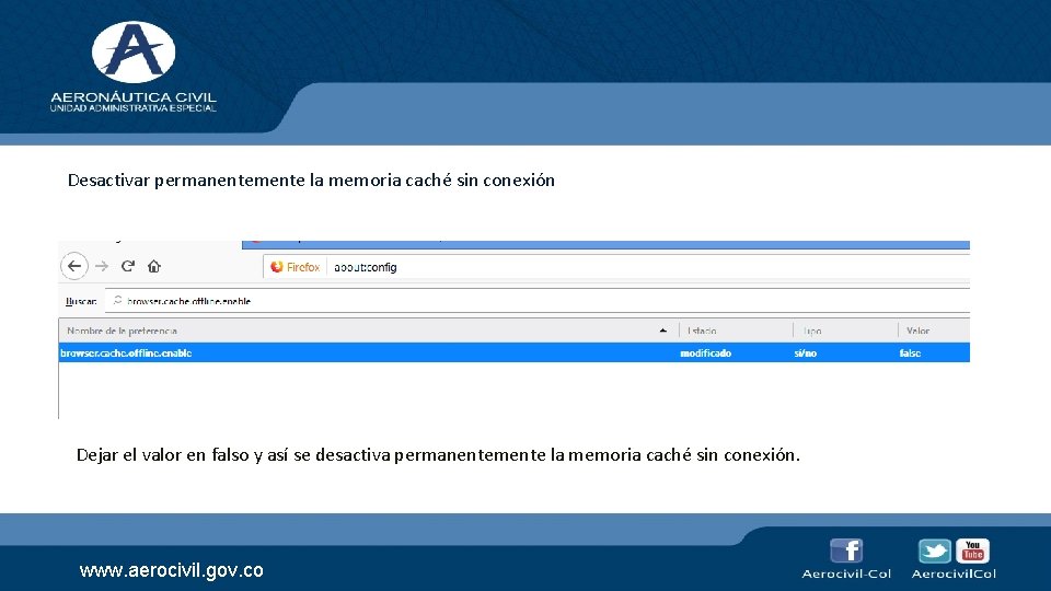 Desactivar permanentemente la memoria caché sin conexión Dejar el valor en falso y así