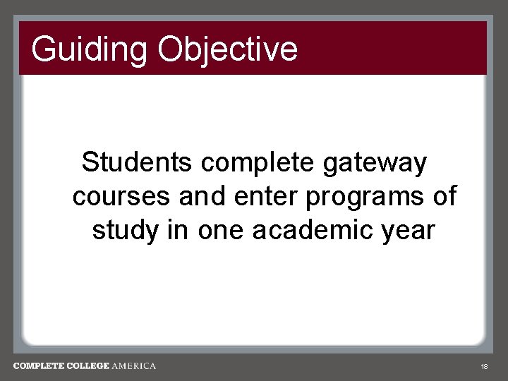 Guiding Objective Students complete gateway courses and enter programs of study in one academic Guiding Objective Students complete gateway courses and enter programs of study in one academic