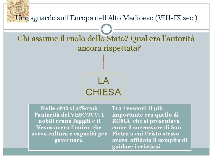 Uno sguardo sull’Europa nell’Alto Medioevo (VIII-IX sec. ) Chi assume il ruolo dello Stato?