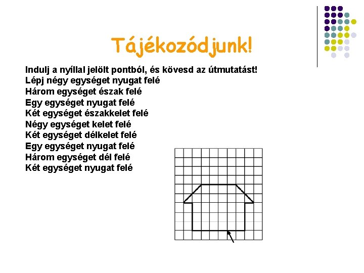 Tájékozódjunk! Indulj a nyíllal jelölt pontból, és kövesd az útmutatást! Lépj négy egységet nyugat