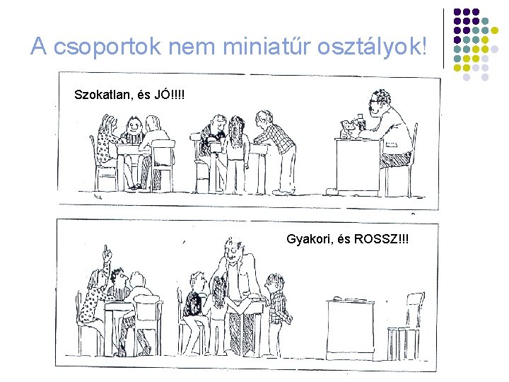 A csoportok nem miniatűr osztályok! Szokatlan, és JÓ!!!! Gyakori, és ROSSZ!!! 