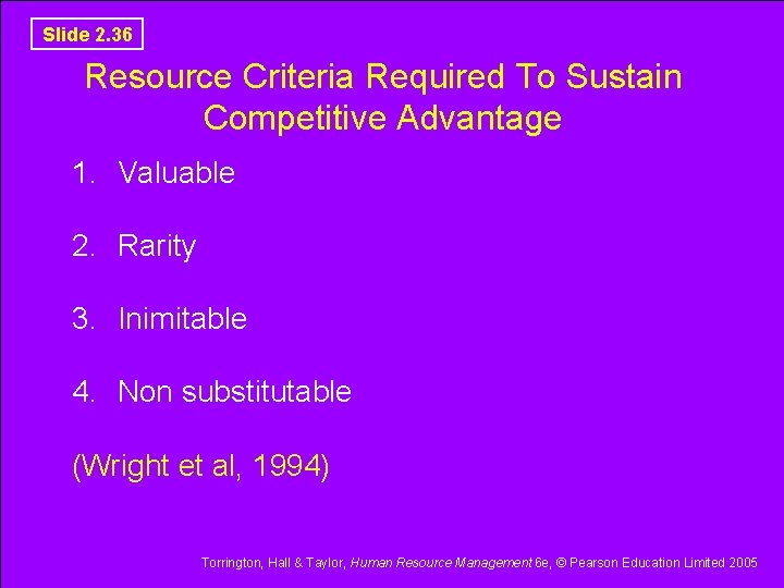 Slide 2. 36 Resource Criteria Required To Sustain Competitive Advantage 1. Valuable 2. Rarity Slide 2. 36 Resource Criteria Required To Sustain Competitive Advantage 1. Valuable 2. Rarity