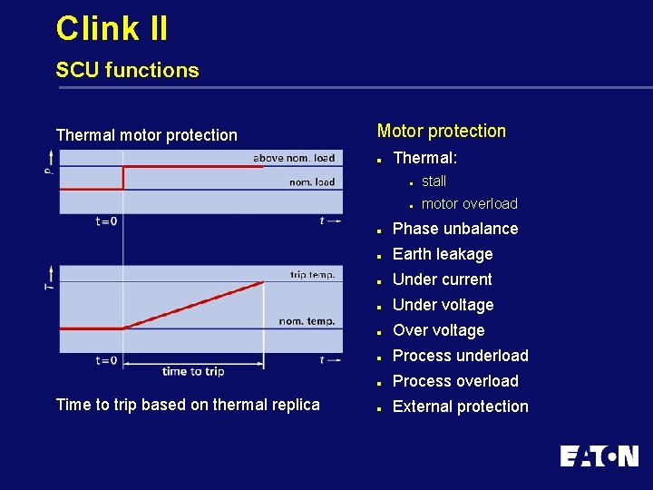 Clink II SCU functions Thermal motor protection Motor protection l Time to trip based
