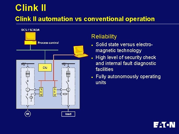 Clink II automation vs conventional operation Reliability l l l Solid state versus electromagnetic