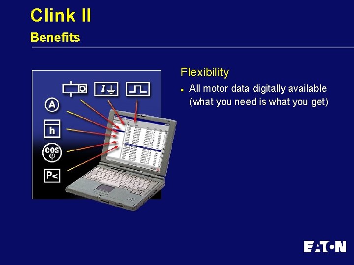 Clink II Benefits Flexibility l All motor data digitally available (what you need is