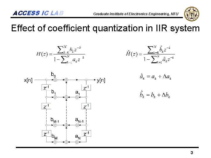 ACCESS IC LAB Graduate Institute of Electronics Engineering, NTU Effect of coefficient quantization in