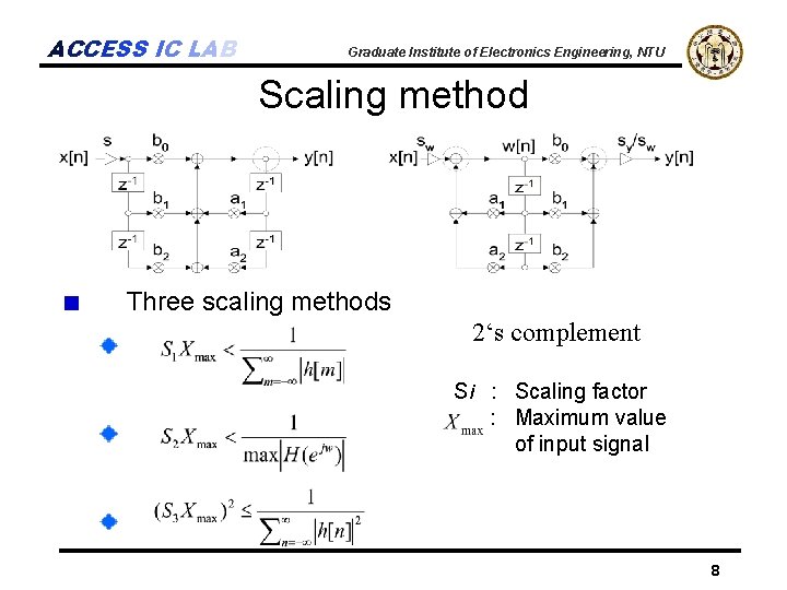 ACCESS IC LAB Graduate Institute of Electronics Engineering, NTU Scaling method Three scaling methods