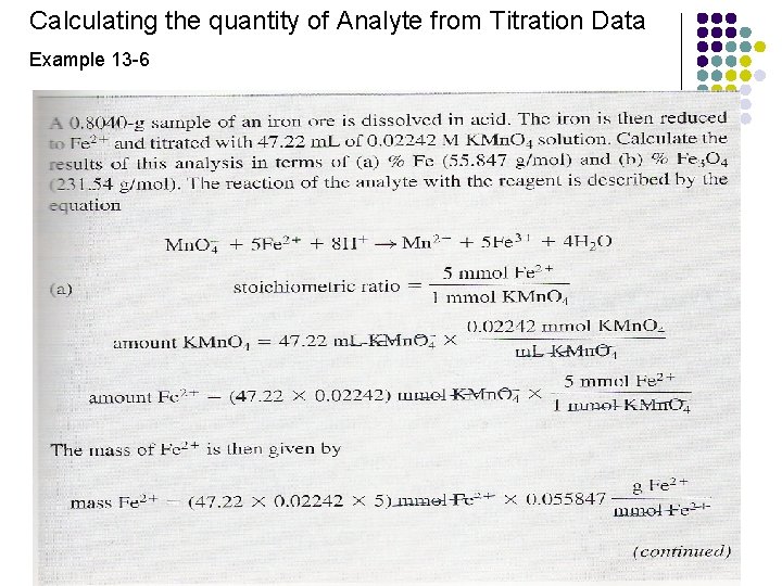 Calculating the quantity of Analyte from Titration Data Example 13 -6 