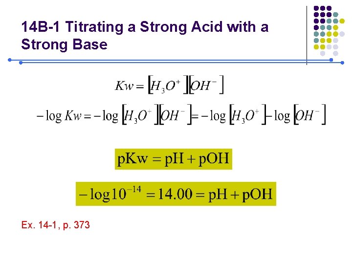 14 B-1 Titrating a Strong Acid with a Strong Base Ex. 14 -1, p.