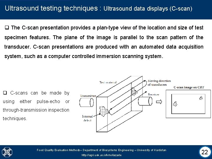 Ultrasound testing techniques : Ultrasound data displays (C-scan) q The C-scan presentation provides a