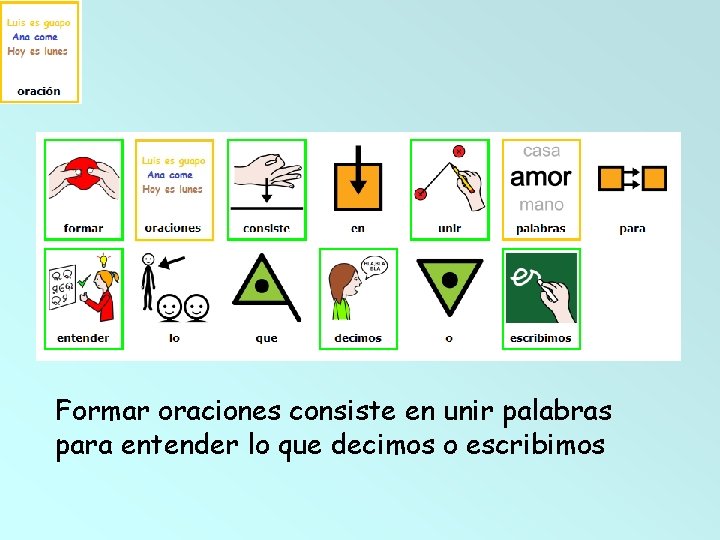 Formar oraciones consiste en unir palabras para entender lo que decimos o escribimos 