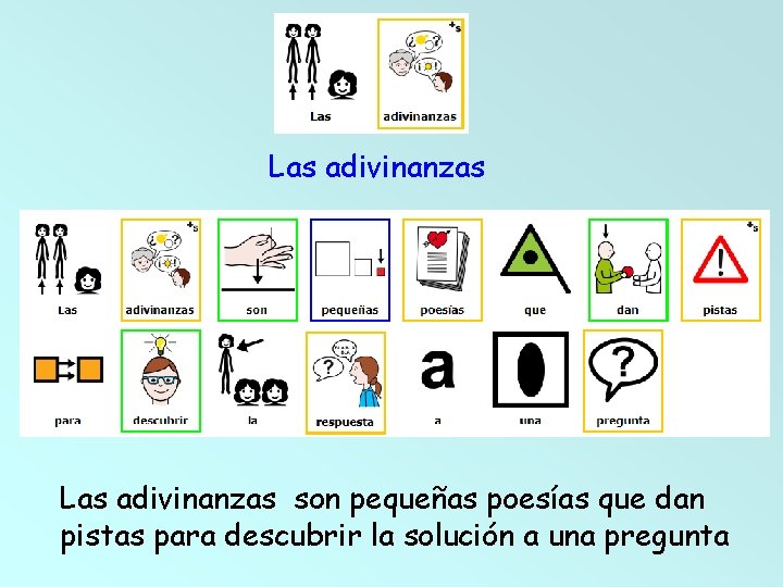 Las adivinanzas son pequeñas poesías que dan pistas para descubrir la solución a una