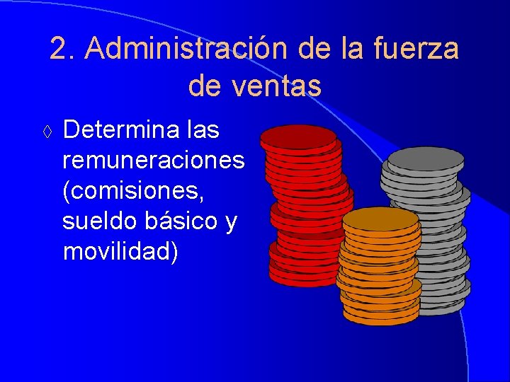 2. Administración de la fuerza de ventas à Determina las remuneraciones (comisiones, sueldo básico