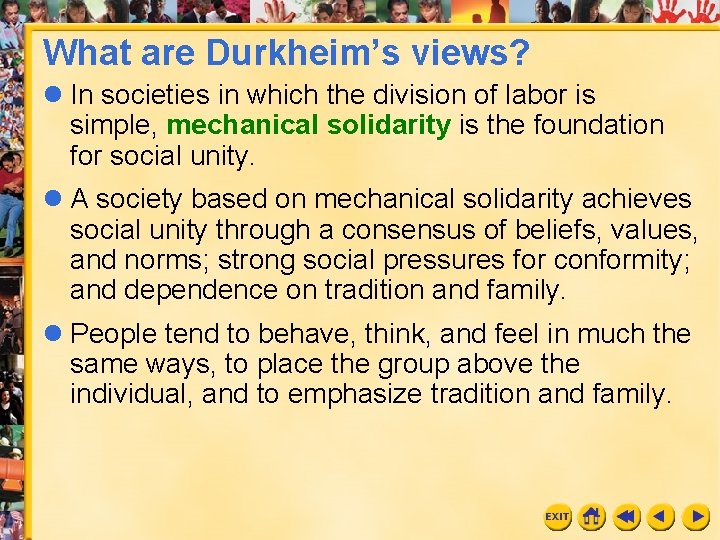 What are Durkheim’s views? l In societies in which the division of labor is What are Durkheim’s views? l In societies in which the division of labor is