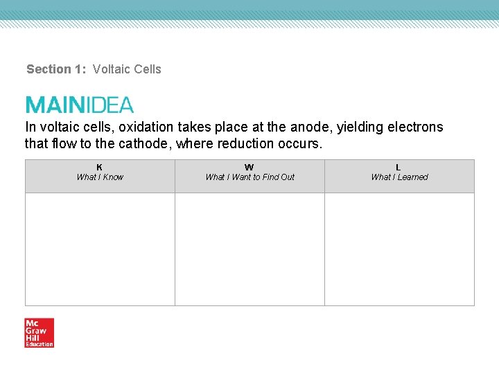 Section 1: Voltaic Cells In voltaic cells, oxidation takes place at the anode, yielding