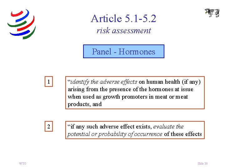 Article 5. 1 -5. 2 risk assessment Panel - Hormones WTO 1 “identify the