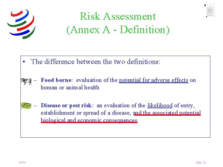 Risk Assessment (Annex A - Definition) • The difference between the two definitions: –