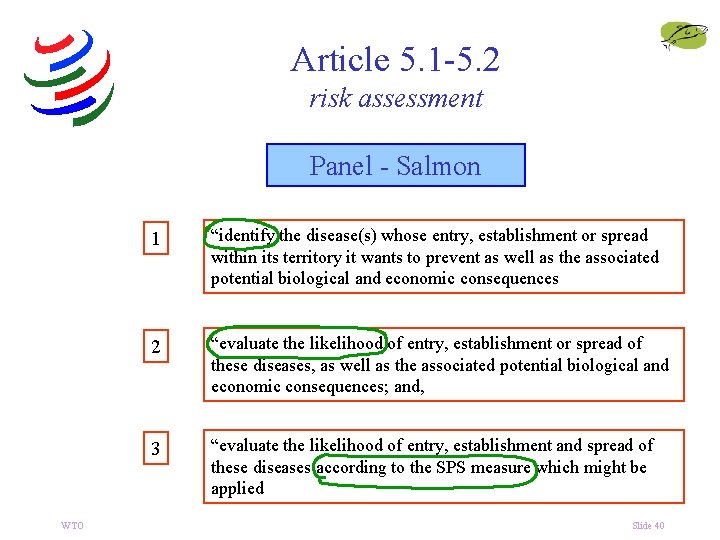 Article 5. 1 -5. 2 risk assessment Panel - Salmon WTO 1 “identify the