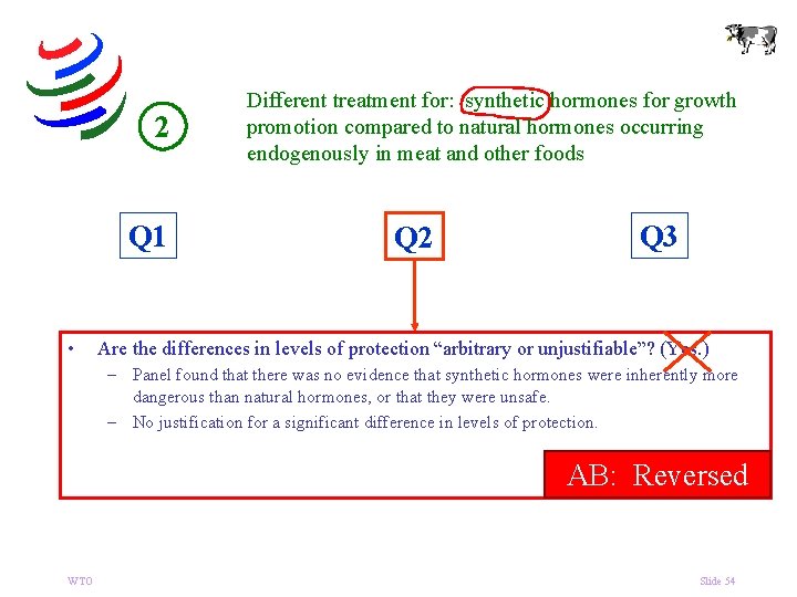 2 Q 1 • Different treatment for: synthetic hormones for growth promotion compared to