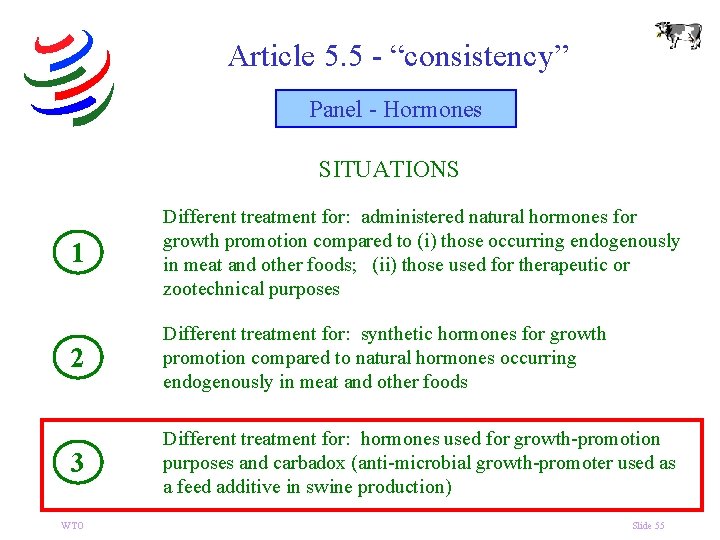 Article 5. 5 - “consistency” Panel - Hormones SITUATIONS 1 Different treatment for: administered