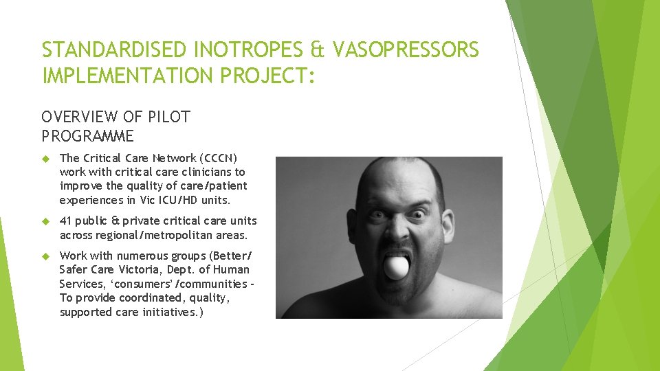 STANDARDISED INOTROPES & VASOPRESSORS IMPLEMENTATION PROJECT: OVERVIEW OF PILOT PROGRAMME The Critical Care Network