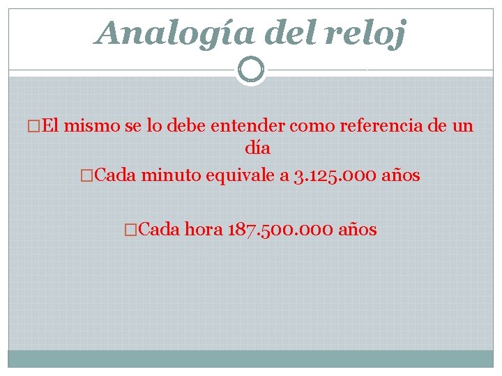 Analogía del reloj �El mismo se lo debe entender como referencia de un día