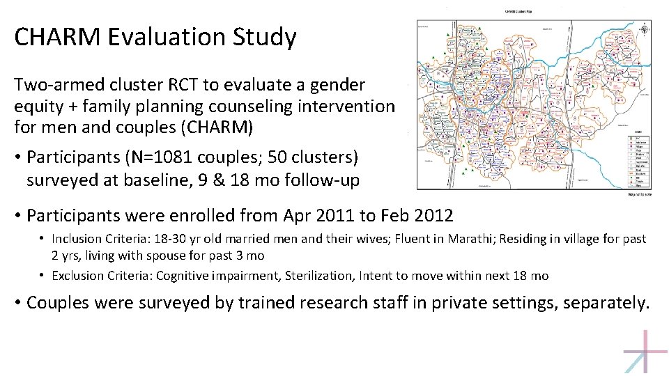 CHARM Evaluation Study Two-armed cluster RCT to evaluate a gender equity + family planning