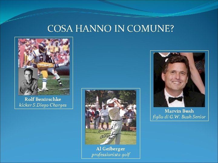 COSA HANNO IN COMUNE? Rolf Benirschke kicker S. Diego Charges Marvin Bush figlio di