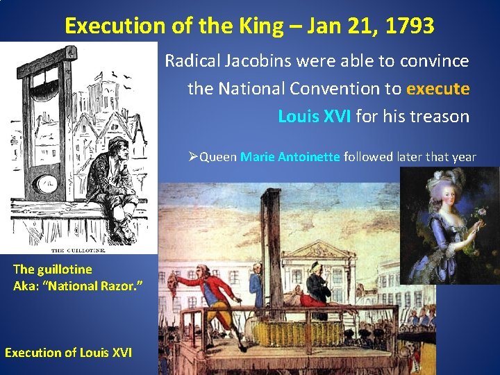 Execution of the King – Jan 21, 1793 Radical Jacobins were able to convince