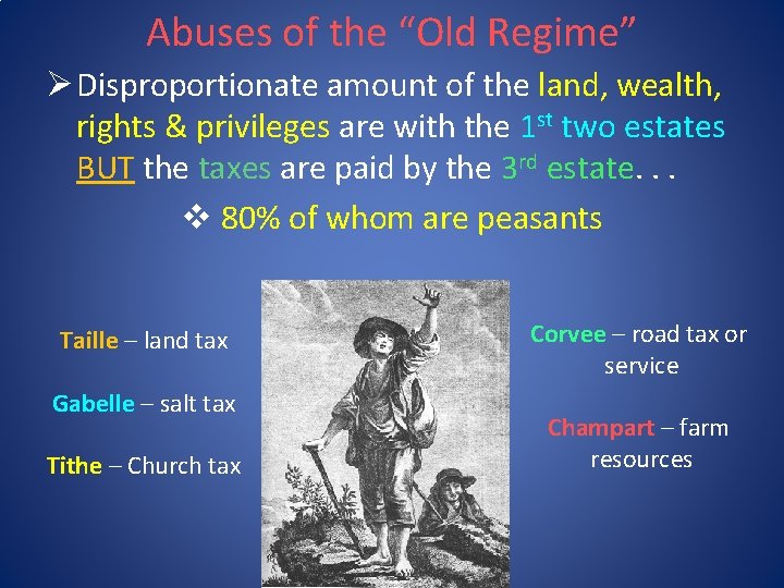 Abuses of the “Old Regime” Ø Disproportionate amount of the land, wealth, rights &