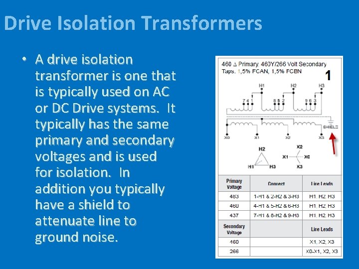 Drive Isolation Transformers • A drive isolation transformer is one that is typically used