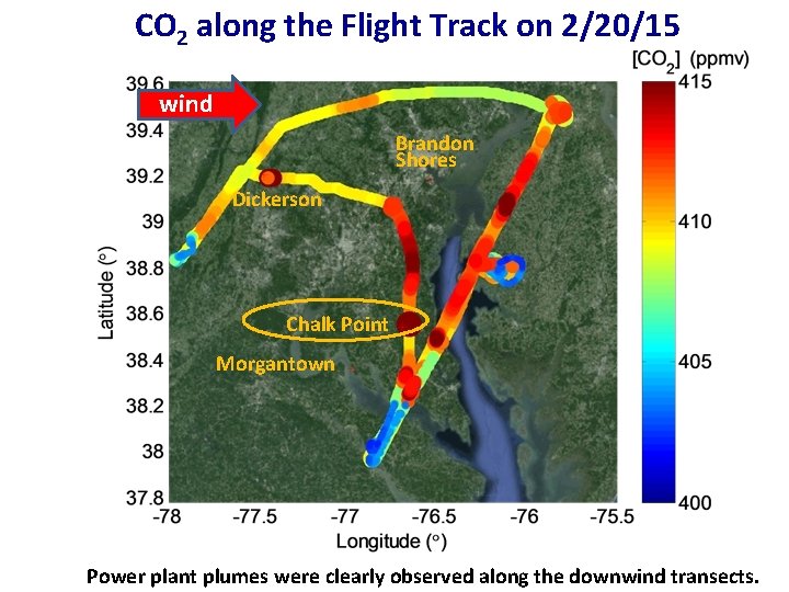 CO 2 along the Flight Track on 2/20/15 wind Brandon Shores Dickerson Chalk Point