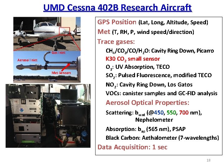 UMD Cessna 402 B Research Aircraft GPS Position (Lat, Long, Altitude, Speed) Met (T,