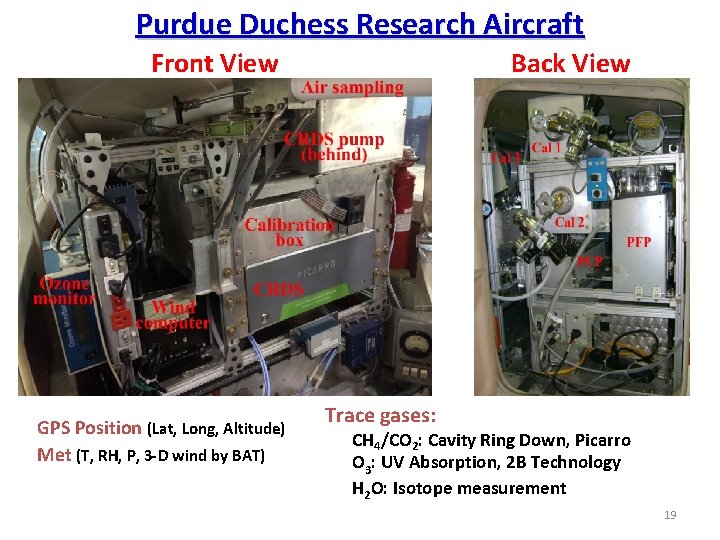 Purdue Duchess Research Aircraft Front View GPS Position (Lat, Long, Altitude) Met (T, RH,