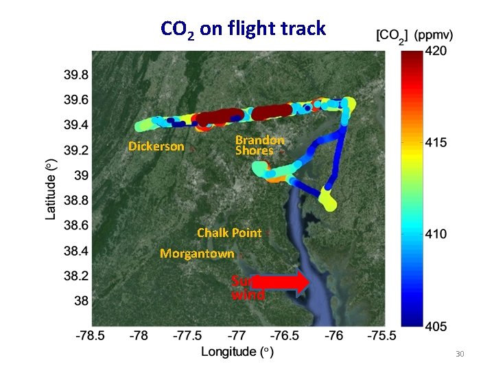 CO 2 on flight track Dickerson Brandon Shores Chalk Point Morgantown Surface wind 30