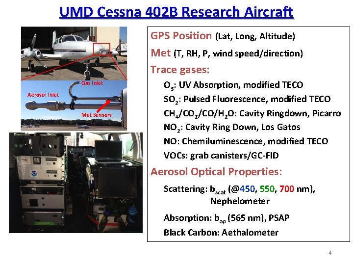 UMD Cessna 402 B Research Aircraft GPS Position (Lat, Long, Altitude) Met (T, RH,