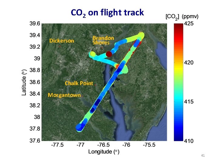 CO 2 on flight track Dickerson Brandon Shores Chalk Point Morgantown 41 